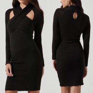 NWT ASTR The Label Black Knit Cut-Out Sweater Mini Dress Size Small